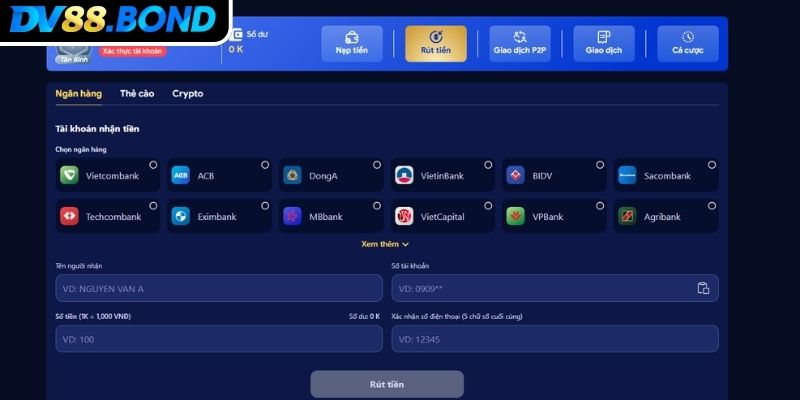 Các bước rút tiền DV88 để giao dịch nhanh chóng
